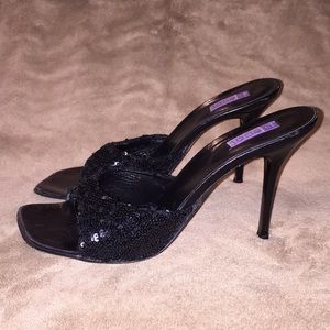 Depot Sz 6/EU 36 blk sequin 3.75” stiletto heeled mules